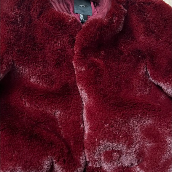 Forever 21 Burgundy Faux Fur Bomber Jacket - Picture 7 of 9